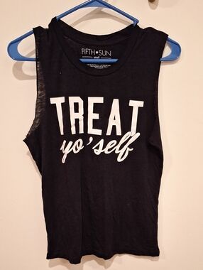 Fifth Sun "Treat yo' self" Black Tank Top